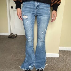 Vervet | Mid-rise Distressed Light Blue Flare Jeans